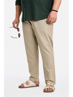 Snitch - Beige Textured Cotton Regular Fit Trouser