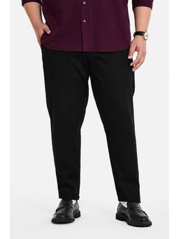 Snitch - Black Textured Cotton Regular Fit Trouser