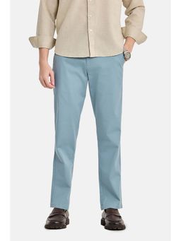Snitch - Blue Solid Cotton Blend Relaxed Fit Trouser