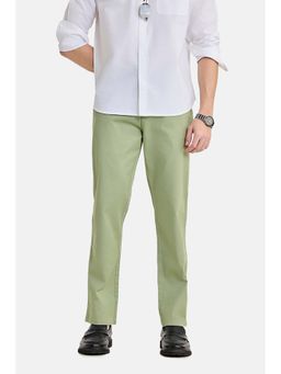 Snitch - Green Solid Cotton Blend Relaxed Fit Trouser