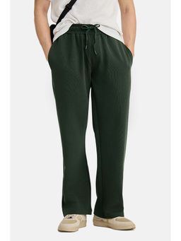Snitch - Olive Textured Cotton Blend Loose Fit Trouser
