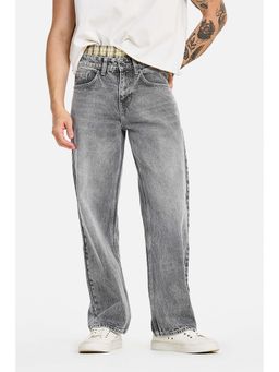 Snitch - Grey Solid Cotton Relaxed Fit Jeans