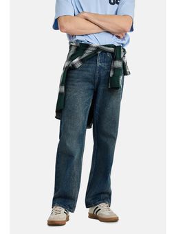 Snitch - Blue Solid Cotton Straight Fit Jeans