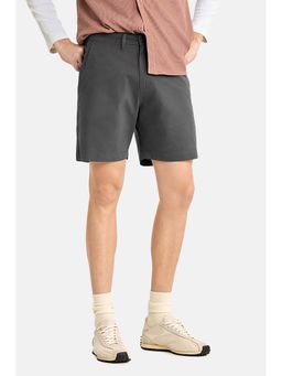 Snitch - Charcoal Solid Cotton Relaxed Fit Shorts