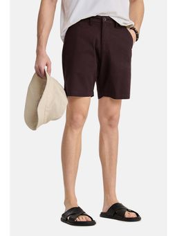 Snitch - Maroon Solid Cotton Relaxed Fit Shorts