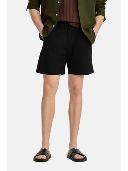 Snitch - Black Solid Cotton Relaxed Fit Shorts