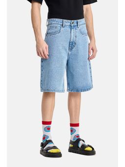 Snitch - Blue Solid Cotton Loose Fit Shorts