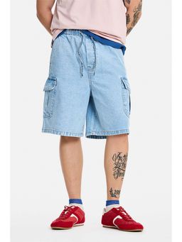 Snitch - Blue Solid Cotton Regular Fit Shorts
