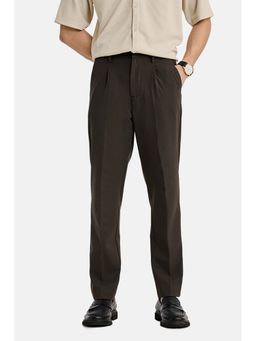 Snitch - Brown Textured Polyester Blend Slim Fit Trouser