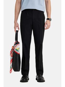 Snitch - Black Textured Polyester Blend Slim Fit Trouser