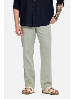 Snitch - Green Textured Cotton Relaxed Fit Trouser