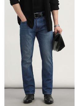 Allen Solly - Blue Solid Cotton Straight Fit Jeans