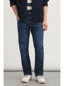 Allen Solly - Navy Blue Solid Cotton Blend Straight Fit Jeans