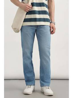 Allen Solly - Blue Solid Cotton Straight Fit Jeans
