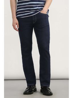 Allen Solly - Navy Blue Solid Cotton Blend Straight Fit Jeans