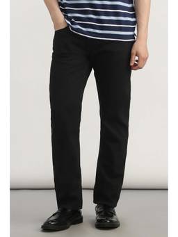 Allen Solly - Black Solid Cotton Straight Fit Jeans