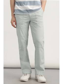 Allen Solly - Grey Solid Cotton Blend Regular Fit Trouser