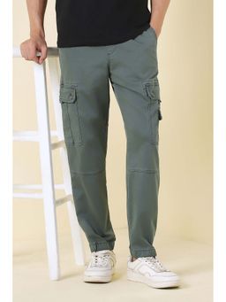 Allen Solly - Green Solid Cotton Blend Regular Fit Joggers