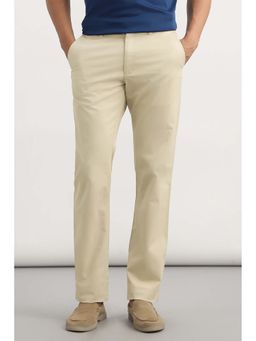 Allen Solly - Beige Solid Cotton Blend Regular Fit Trouser