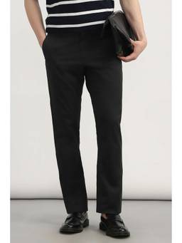 Allen Solly - Black Solid Cotton Blend Regular Fit Trouser