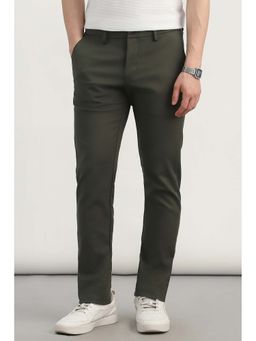 Allen Solly - Olive Solid Cotton Blend Slim Fit Trouser