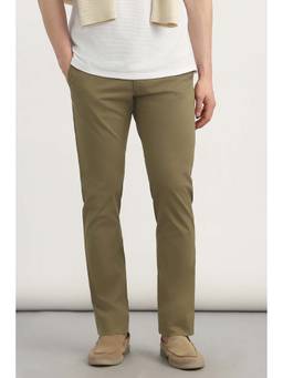 Allen Solly - Olive Solid Cotton Blend Slim Fit Trouser