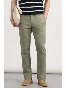 Allen Solly - Olive Solid Cotton Blend Regular Fit Trouser