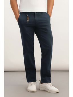 Allen Solly - Navy Blue Solid Cotton Blend Slim Fit Trouser