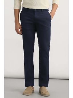 Allen Solly - Navy Blue Solid Cotton Blend Slim Fit Trouser