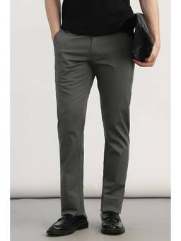 Allen Solly - Grey Solid Cotton Blend Slim Fit Trouser