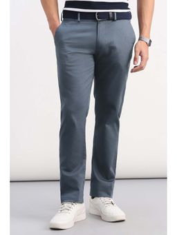 Allen Solly - Blue Textured Cotton Blend Slim Fit Trouser