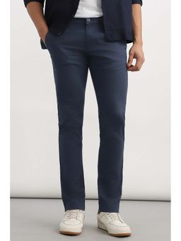 Allen Solly - Navy Blue Solid Cotton Blend Slim Fit Trouser