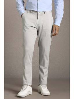 Louis Philippe - Grey Textured Polyester Blend Regular Fit Trouser