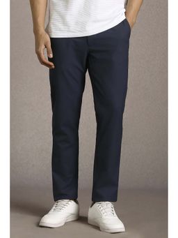 Louis Philippe - Navy Blue Solid Polyester Blend Regular Fit Trouser