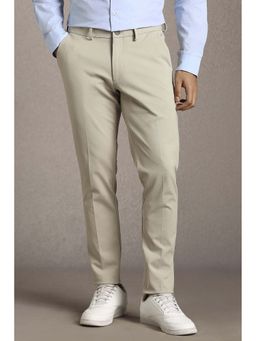 Louis Philippe - Beige Textured Rayon Blend Slim Fit Trouser