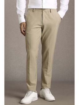 Louis Philippe - Beige Textured Polyester Blend Regular Fit Trouser