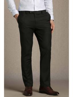 Louis Philippe - Black Solid Polyester Blend Slim Fit Trouser