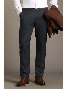 Louis Philippe - Navy Blue Solid Polyester Blend Slim Fit Trouser