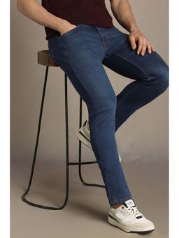 Louis Philippe - Blue Solid Cotton Blend Slim Fit Jeans