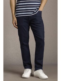 Louis Philippe - Navy Blue Solid Cotton Blend Regular Fit Jeans