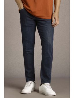 Louis Philippe - Navy Blue Solid Cotton Blend Regular Fit Jeans