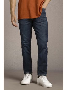 Louis Philippe - Navy Blue Solid Cotton Blend Slim Fit Jeans