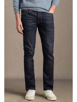 Louis Philippe - Navy Blue Solid Cotton Blend Slim Fit Jeans