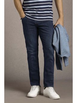 Louis Philippe - Navy Blue Solid Cotton Blend Skinny Fit Jeans