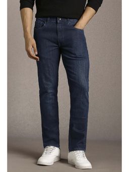 Louis Philippe - Navy Blue Solid Cotton Blend Slim Fit Jeans