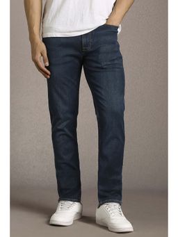 Louis Philippe - Navy Blue Solid Cotton Blend Regular Fit Jeans
