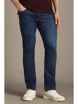 Louis Philippe - Blue Solid Cotton Blend Slim Fit Jeans