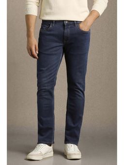 Louis Philippe - Navy Blue Solid Cotton Blend Slim Fit Jeans