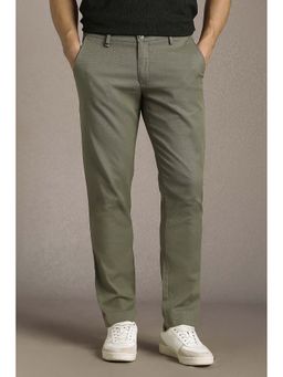 Louis Philippe - Olive Textured Cotton Blend Regular Fit Trouser