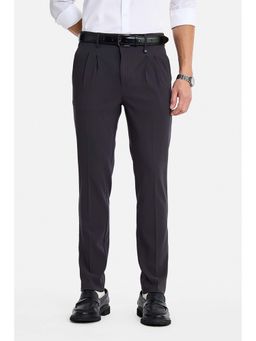 Snitch - Charcoal Solid Polyester Blend Slim Fit Trouser